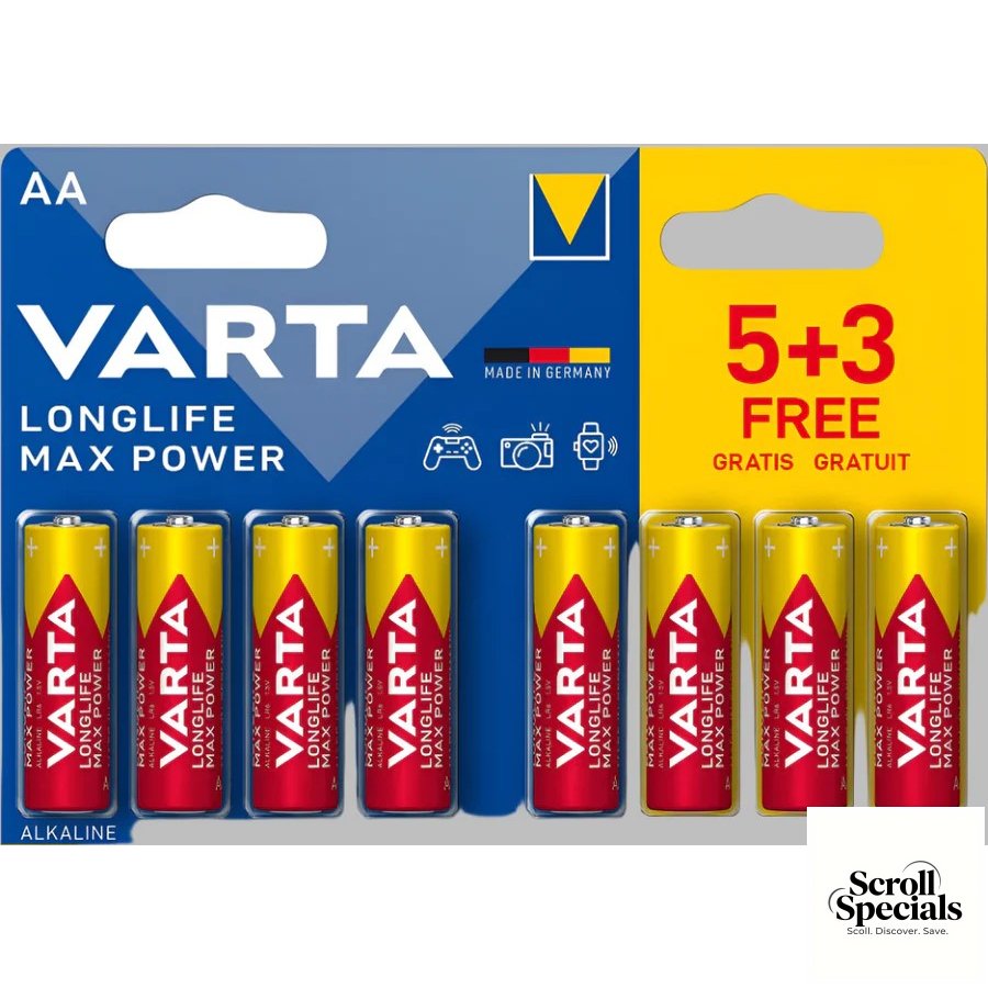 4008496744152 Varta Longlife Max Power Alkaline AAA 8 Pc Batteries - Image 1