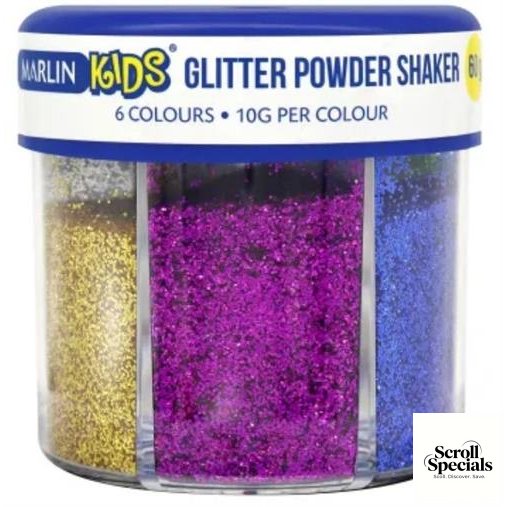 6009608646645 Marlin Kids 6 Colours Glitter Powder Shaker 60g - Image 1