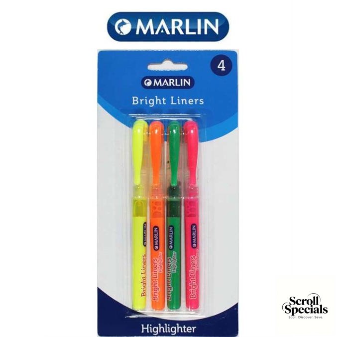 6009699519057 Marlin Bright Liners Pen Type Highlighters assorted colours - Image 1