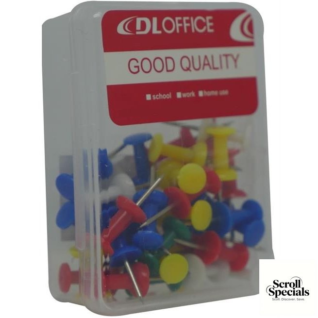 BW-DL047 DLOffice Multicolour 24mm Pushpins Thumb Tacks Plastic Tub - Image 1