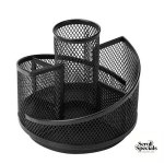 Brainware 5 Way Black Steel Mesh Rotating Pen Holder