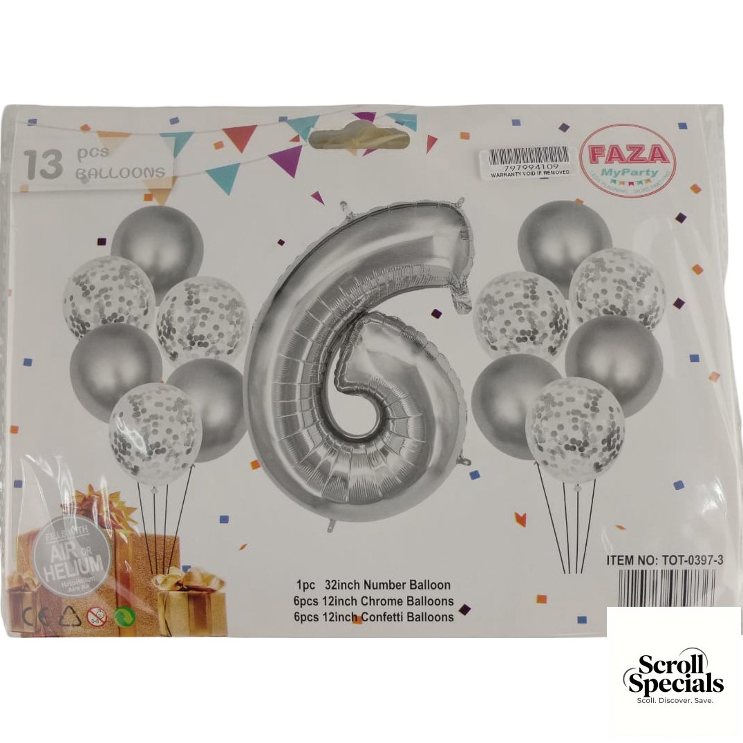 IZY-0397-3-NR6S Casey 13pc Silver and White Balloon Set Nr.6 - Image 1