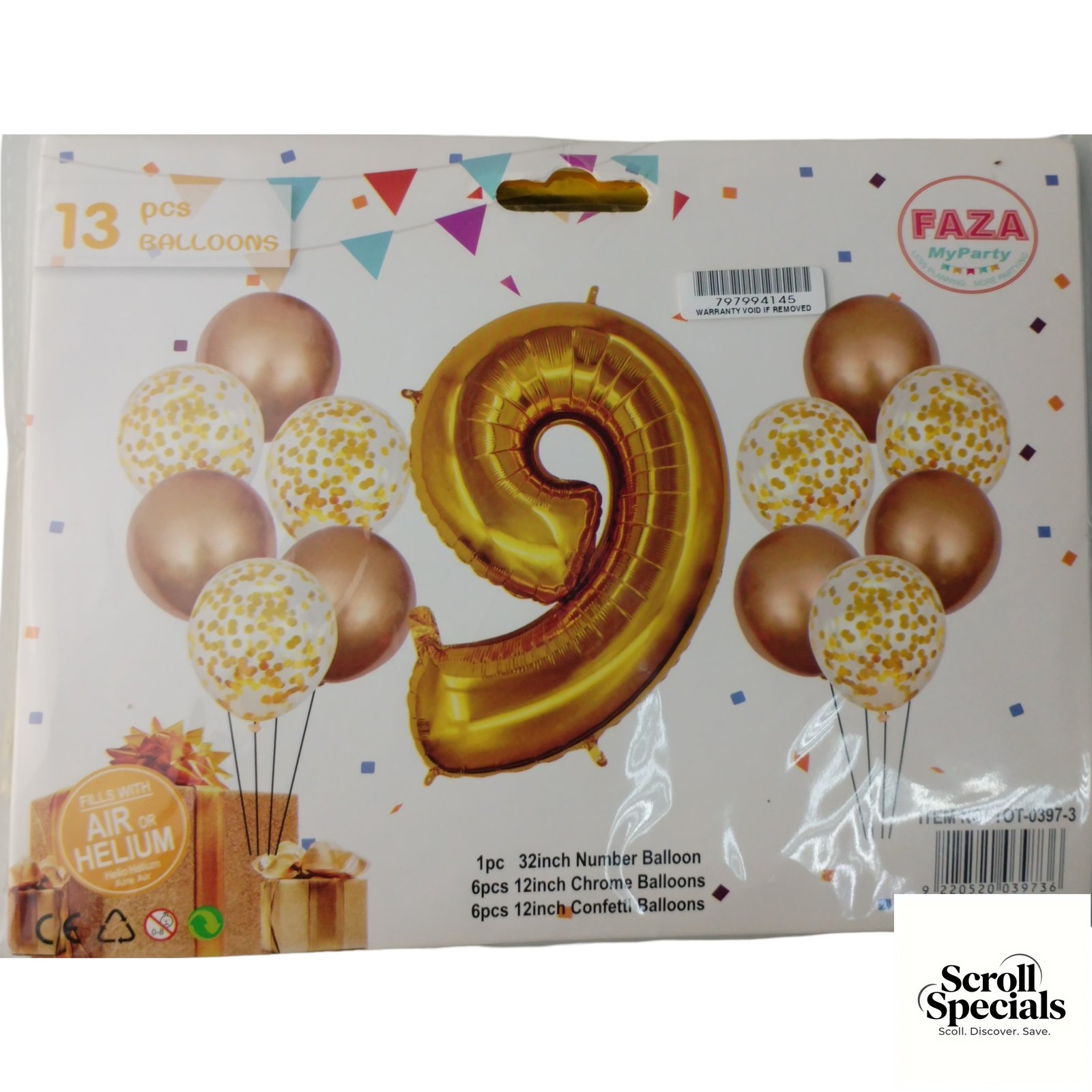 IZY-0397-3-NR9G Casey 13pc Gold and White Balloon Set Nr 9 - Image 1