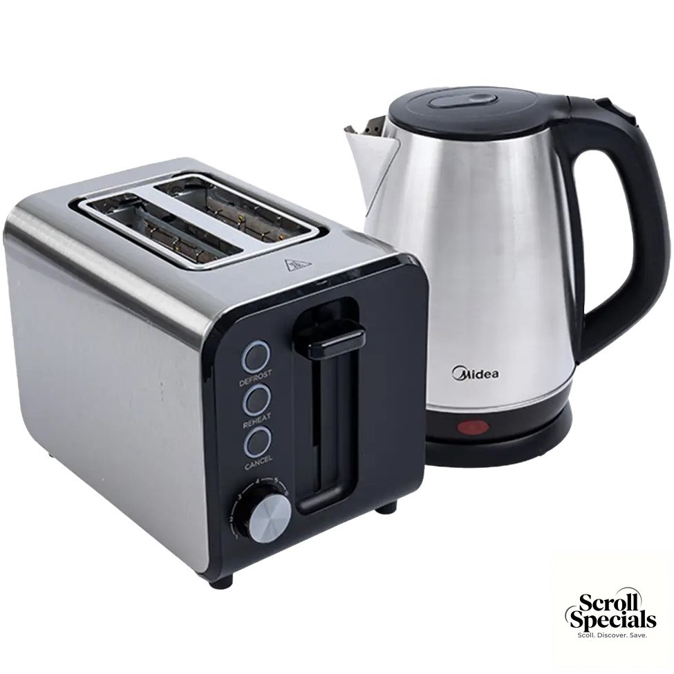 MS-BP-1736A-RW2L Midea Deluxe Stainless Kettle and 2 Slice Toaster Breakfast Pack - Image 1