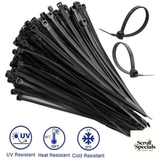 NBL-147-4BK Noble 3.6 x 200mm Pack of 100 Black Nylon Cable Ties - Image 1