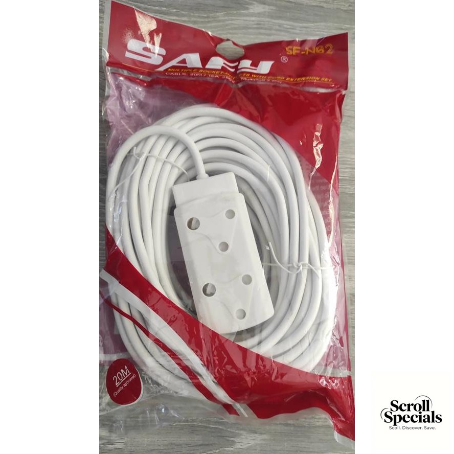 SF-N02/20M Noble Safy 20m Multi Plug Coupler Extension Cord Lead - Image 1