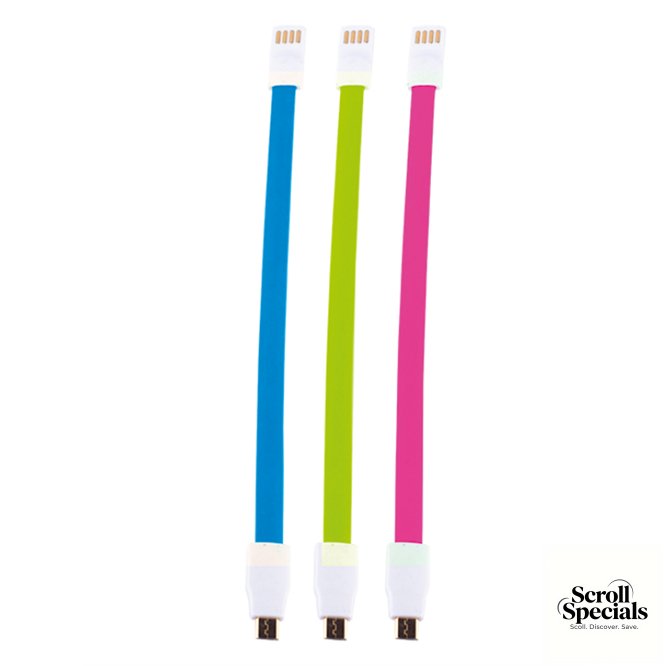 WZUSBFL3COBGP Whizzy Pink,Blue & Green Designer 3 Pack Micro USB Charge Cable - Image 1
